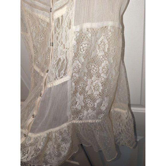 Free People Cream Lace Button Down Medium Shear Dress - Picture 7 of 11